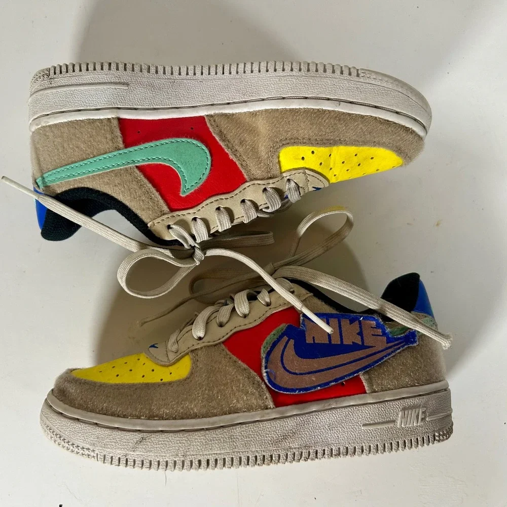 Nike Air Force 1 Low GS Multicolor Velcro Swoosh Kids Size 12C